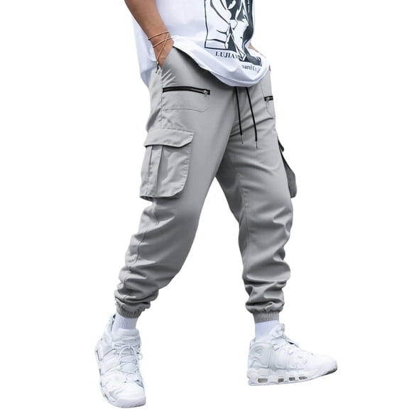 Cargo Work Pants for Men Water-Resistant Elastic Waist Cargo Pants Hiking Ripstop Military Hiking Pants with Multi Pockets Quick Dry Cargo Trousers,Gray L