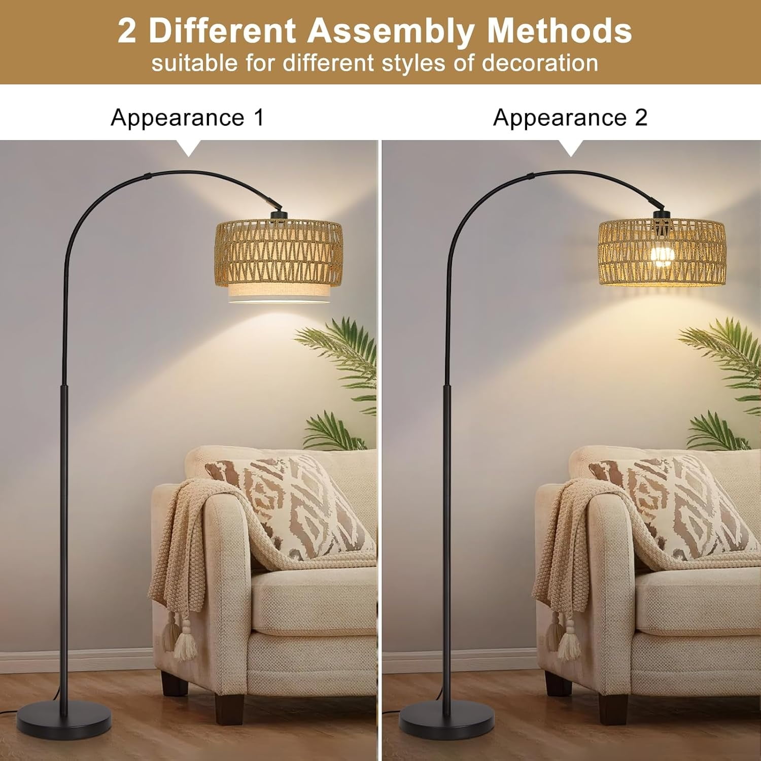 Floor Lamp, Floor Lamps for Living Room, Standing Lamp with Adjustable Hanging Fabric Shade, Tall Pole Lamp with Foot Switch, Over Couch Reading Light for Bedroom, Office
