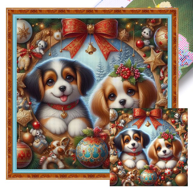 Hilo Algodón Ecológico Bordado 11CT Dos Cachorros Punto Cruz 50x50cm