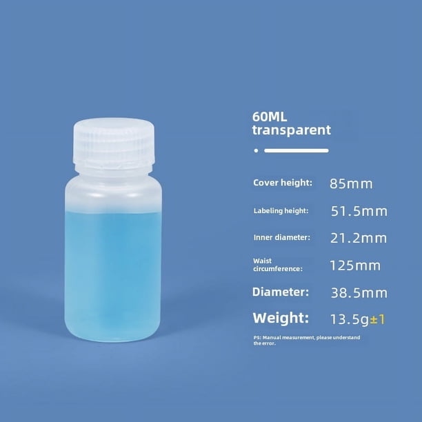 Botella de boca ancha sellada de 5ML-1L, transparente, marrón, resistente a altas temperaturas, a prueba de luz, botella de plástico PP de grado alimenticio para productos químicos
