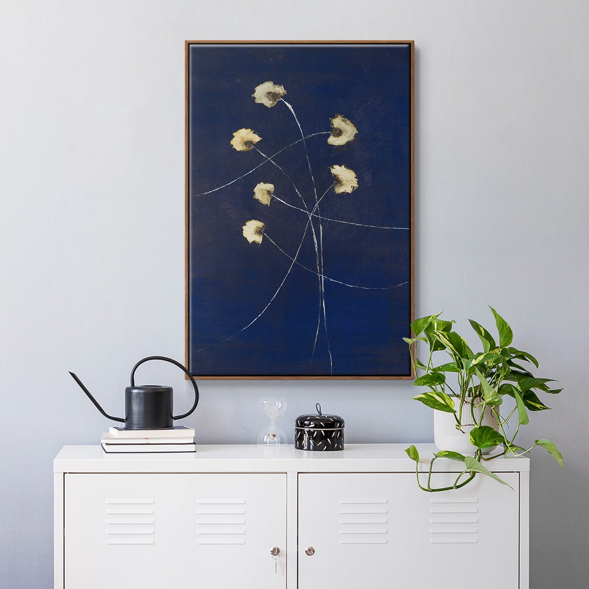 Indigo 2 Framed Premium Gallery Wrapped Canvas - Ready to Hang - 27 x 41 - Walnut Floating Frame