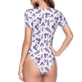 thumbnail image 3 of Uemuo Lavender Flowers Pattern Women's One Piece Short Sleeve Swimsuit Rash Guard Surfing Modest Quick-drying Swimsuit Beach Essentials-, 3 of 9