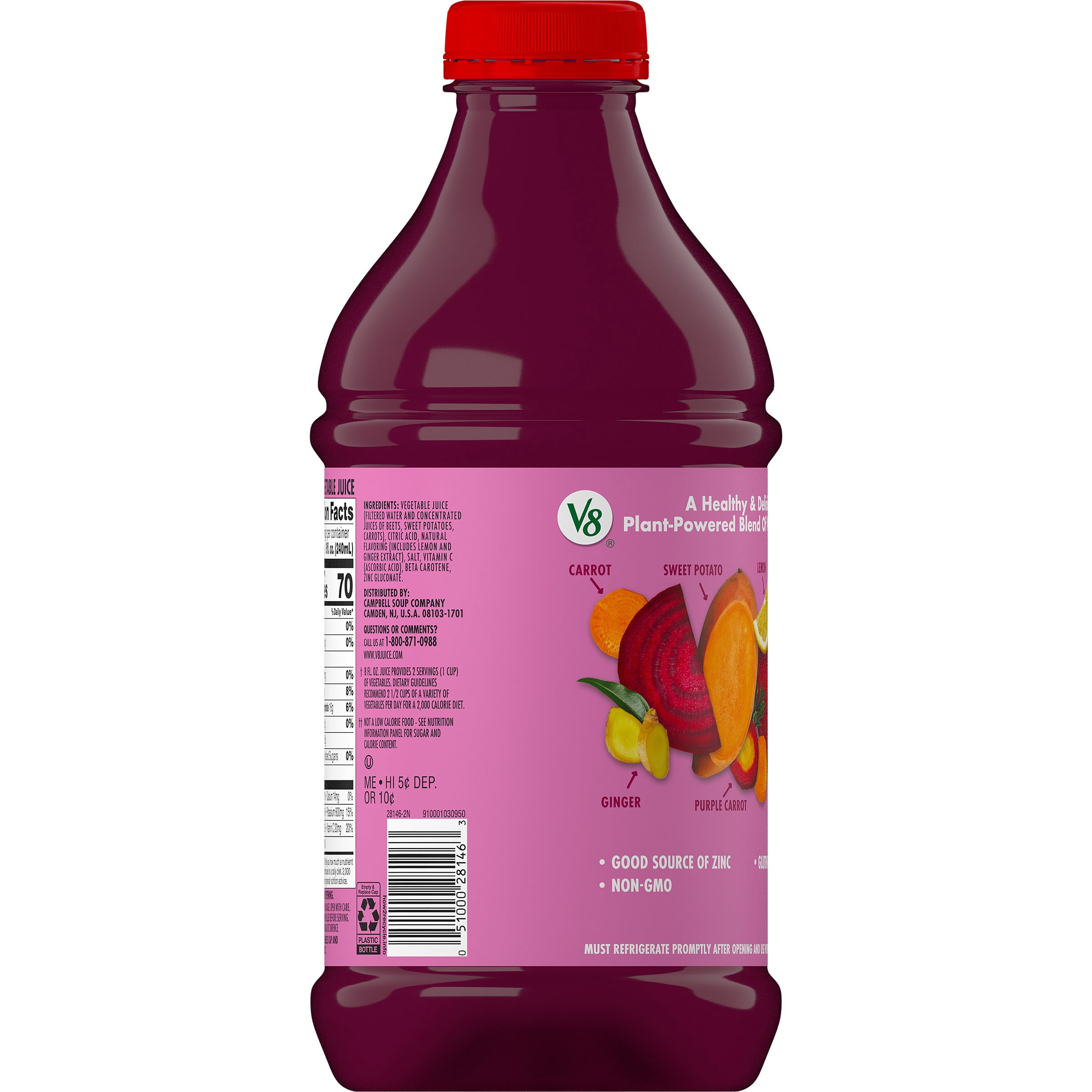 V8 Beet Ginger Lemon 100% Vegetable Juice, 46 fl oz Bottle