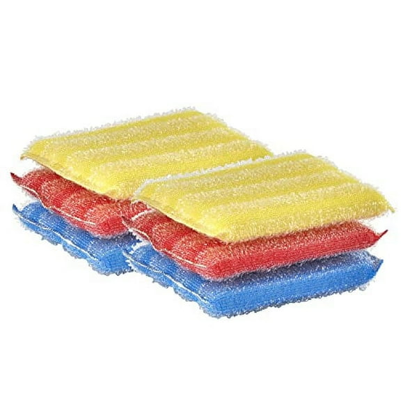 Nylon Kitchen Sponge Scrubber, Heavy Duty, Hand Friendly Scouring Sponge for Sink, Pot, Dish Washing Scrubber Non-Scratch, Kosher Sponge,6 Pack, Blue-Red/Pink-Yellow by Superio…