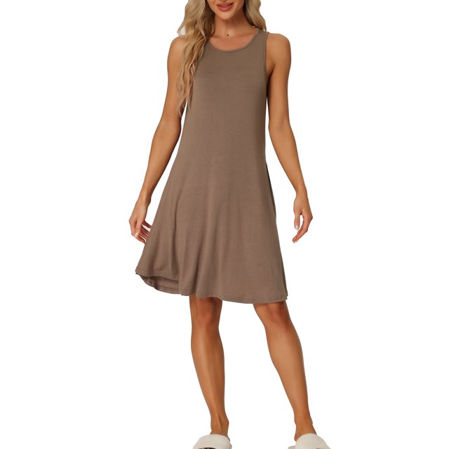 INSPIRAR CHIC Vestido de Noche Sin Mangas con Bolsillos L Camello Profundo