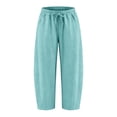 thumbnail image 4 of XIAONU Solid Cropped Wide Leg Pants for Women Drawstring Waist Side Pockets Loose Trousers, 4 of 7