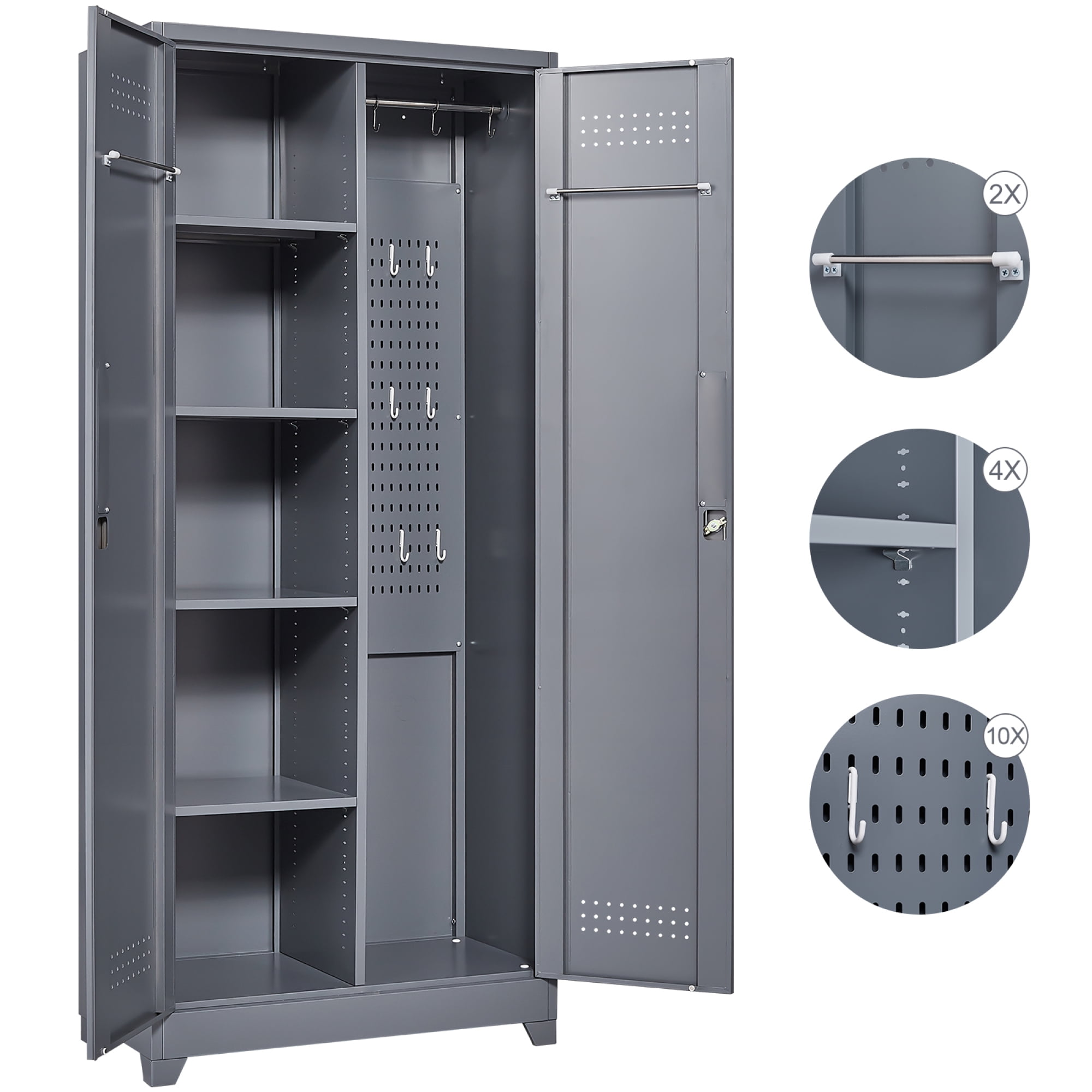 Metal Storage Cabinets, Cleaning Tool Cabinet with Locking Door, Large Tool Organizer and Storage for Kitchen, Pantry, Office