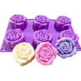 thumbnail image 3 of Moldes de silicona, 6 cavidades en forma de rosa, molde para jabón, molde para hornear, utensilios para hornear para pasteles, jabón, dulces, chocolate, magdalenas, gelatina, pan, pudín, muffins, 3 of 5