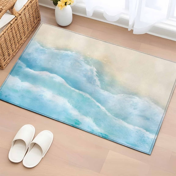 Rectangle Area Rugs 2 x 3 Ft, Blue Beige Non-Slip Residential Carpet, Summer Beach Coastal Nautical Ocean Indoor Crawling Mats Runner Rugs for Living Room/Dining Room/Bedroom