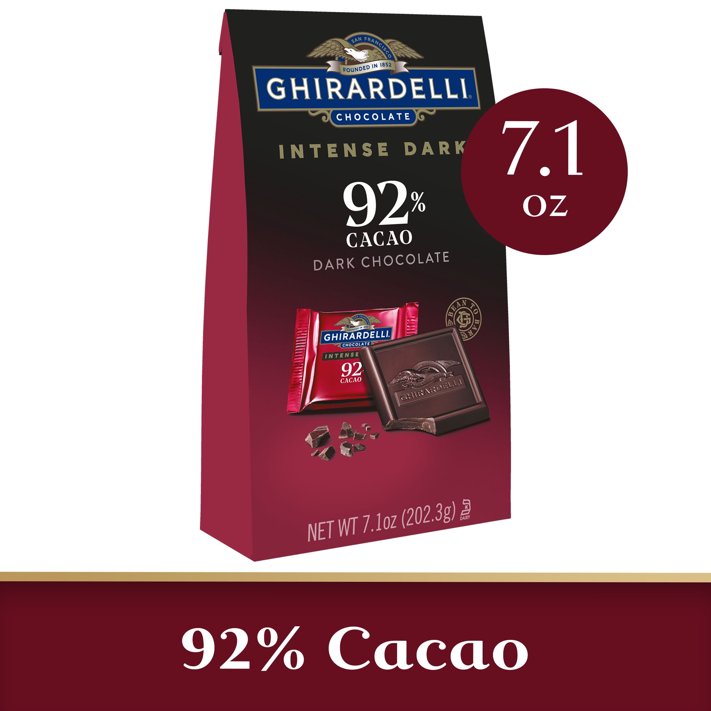 GHIRARDELLI Intense Dark Chocolate Squares, 92% Cacao, 7.1 Oz Bag