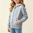 thumbnail image 4 of Ohufall Hooded Sweatshirt Jacket for Girls Boys Zipper Long Sleeve Top with Pocket Versatile Solid Color Casual Sweatshirts 1-11T, 4 of 6