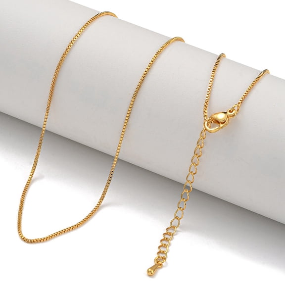 Brass box Chain Necklaces for Women Real 18K golden Plated 18.39 ~18.70 inch(46.7~47.5cm)