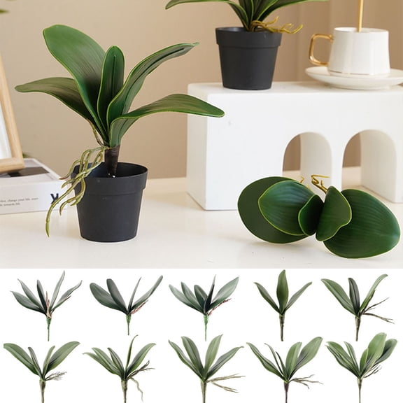 Artificial Green Phalaenopsis Orchid Leaves Faux Leather Real Touch Plants Arrangement for Flowers Garden Bonsai Decoration
