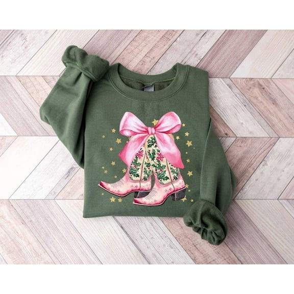 Christmas Coquette Boots Sweatshirt, Have A Boot Scootin Merry Christmas, Western Sweatshirt, Christmas Sweater, Cowgirl Christmas Shirt