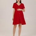 thumbnail image 6 of Fengqque Nursing Maternity Maternity Postpartum Comfort Dress Pajamas Casual Comfort Solid Color Button Pregnant Short Sleeve V-Neck Dress, 6 of 8
