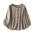 thumbnail image 2 of Warop Cotton Linen 3/4 Sleeve Top for Women Casual Retro Embroidery Turn-Down Collar Blouses, 2 of 9