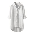 thumbnail image 2 of White Womens Tops Muslin Blouse Women's Cotton Linen Long Sleeve V Neck Elegant Shirt Tops Loose Oversize Linen Blouse Down Lightweight Shirt Blouse Shirts for Women, 2 of 4