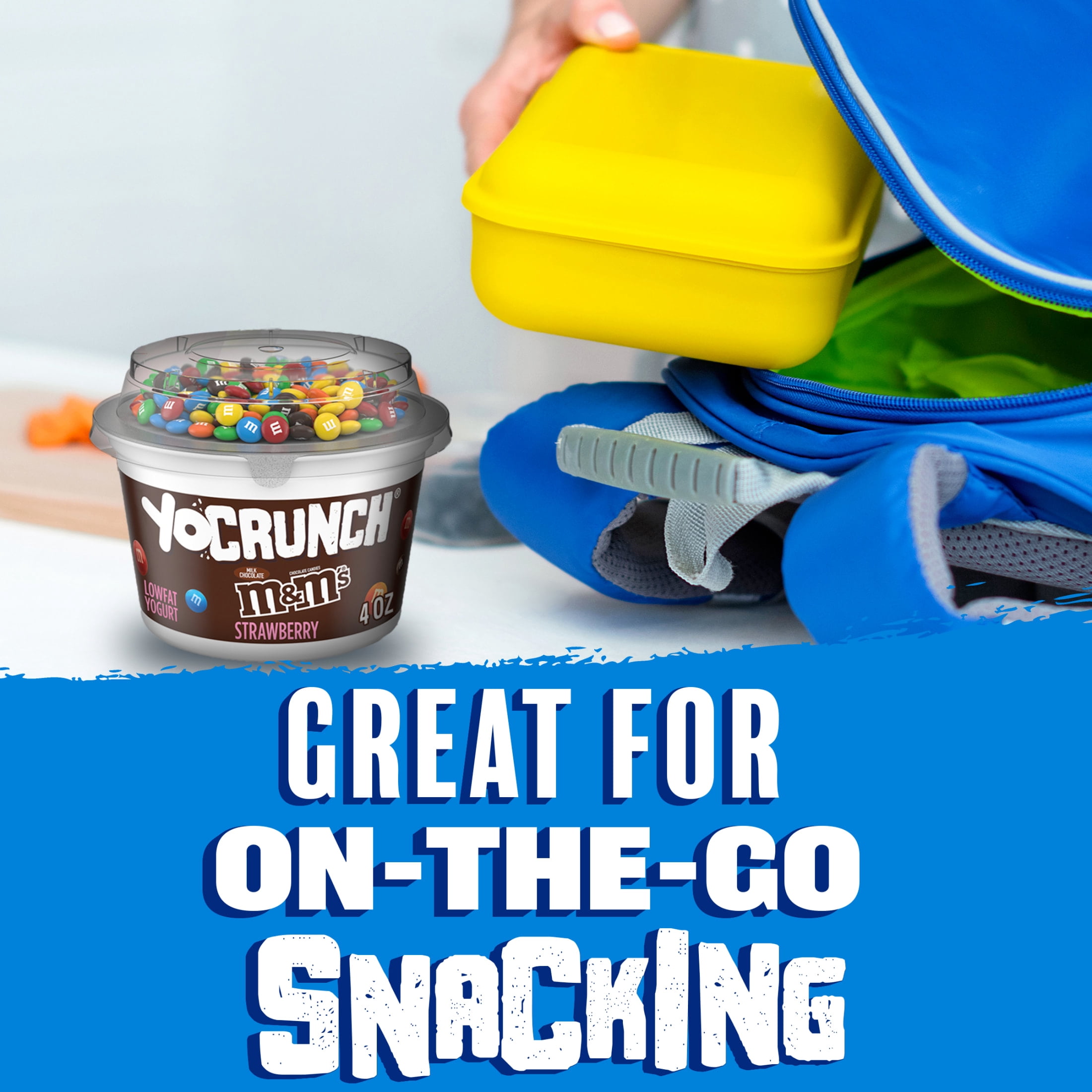 YoCrunch Strawberry Low Fat Yogurt with Mini M&Ms(R), Single Serve Snacks, 4 oz Yogurt Cups, 4 Count
