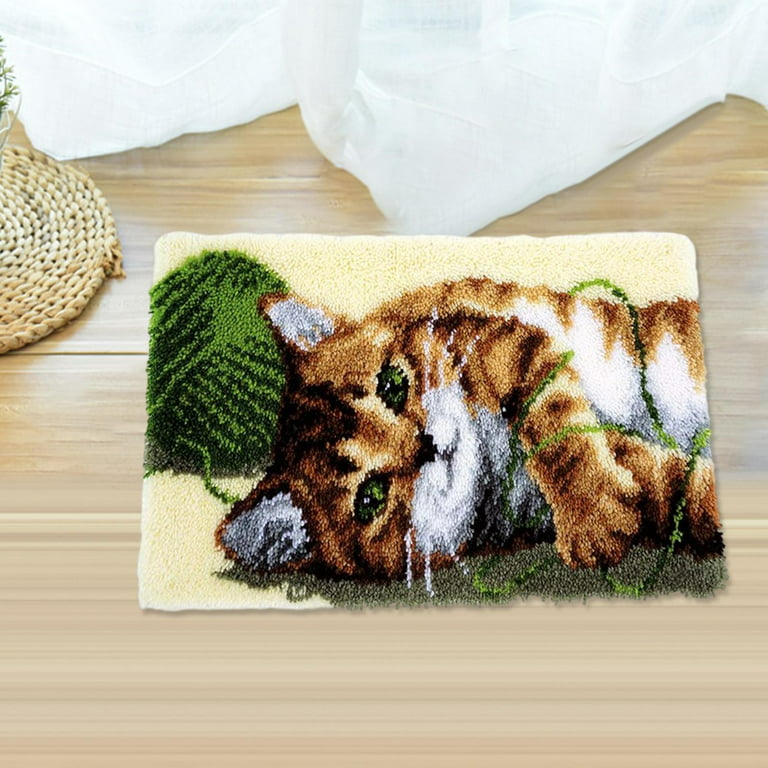 Abbraccia Latch Hook Rug Kits, DIY Cats Rug Making Kits for Adults Kids,Cat  Pattern Needlework Embroidery Kits for Beginners Home Decor,60x40cm 
