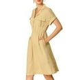 thumbnail image 5 of INSPIRE CHIC Women's Wear to Work Notched Lapel V Neck Elastic Waist Shirt Dress with Pockets S Khaki, 5 of 8