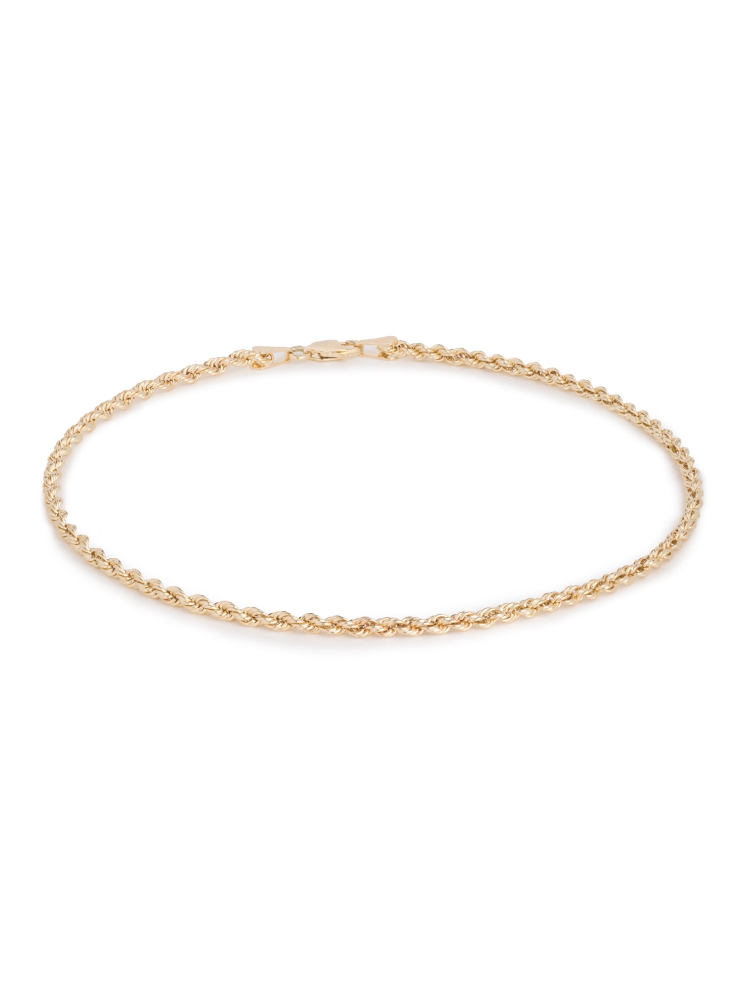 10k Yellow Gold Hollow Rope Chain Bracelet and Anklet for Men & Women, 2.5mm
