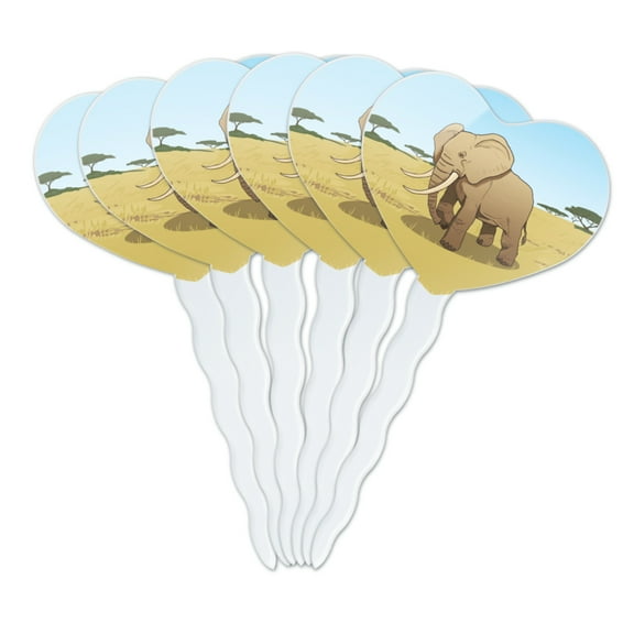 African Elephant Heart Love Cupcake Picks Toppers Decoration Set of 6