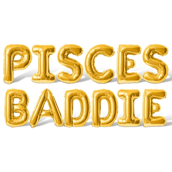 Letter Balloons - PISCES BADDIE 16" Inch Alphabet Letters Foil Mylar Balloon Pisces Birthday Party Banner (Gold)