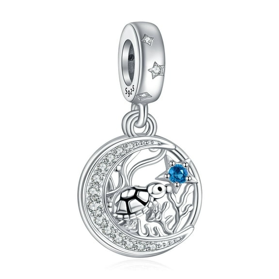 925 Sterling Silver Turtle On Moon Dbouble Pieces Dangle Charm for Women Charm Bracelet & Necklaces