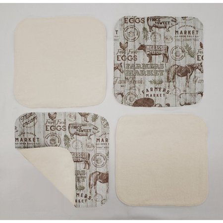 Farmers Market Washcloths (Set of 4) (Towel Color: Off White)