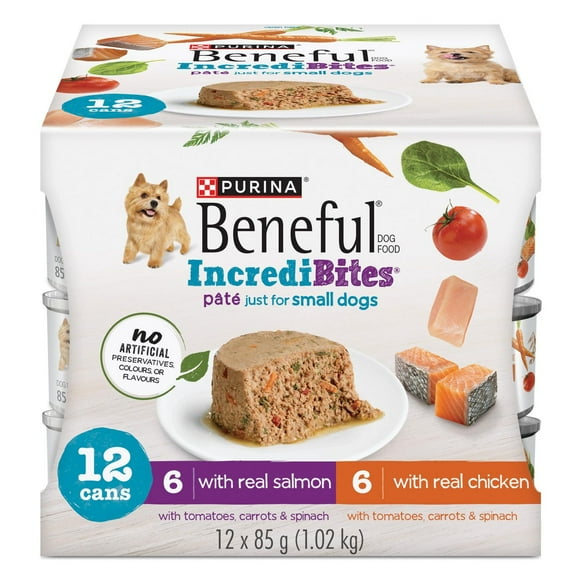 Beneful IncrediBites avec Poulet et Saumon Pâté Emballage Assorti, Nourriture Humide pour Chiens 12 x 85 g