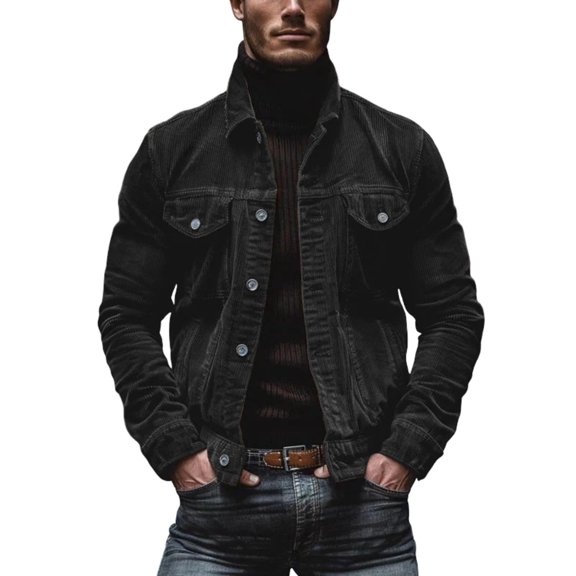 Zynoxe Mens Corduroy Trucker Jacket Outdoor Lapel Button Down Fall Vintage Outerwear Streetwear Classic Casual Jacket for Daily Wear