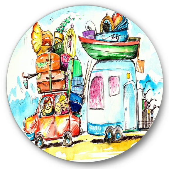 Designart 'Caravans With Family Travel' Farmhouse Circle Metal Wall Art 36x36 - Disc of 36