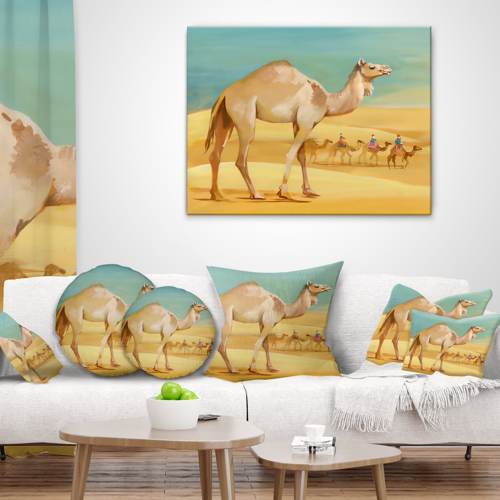 Designart Camel Walking in Desert - Watercolor Animal Throw Pillow - 16x16