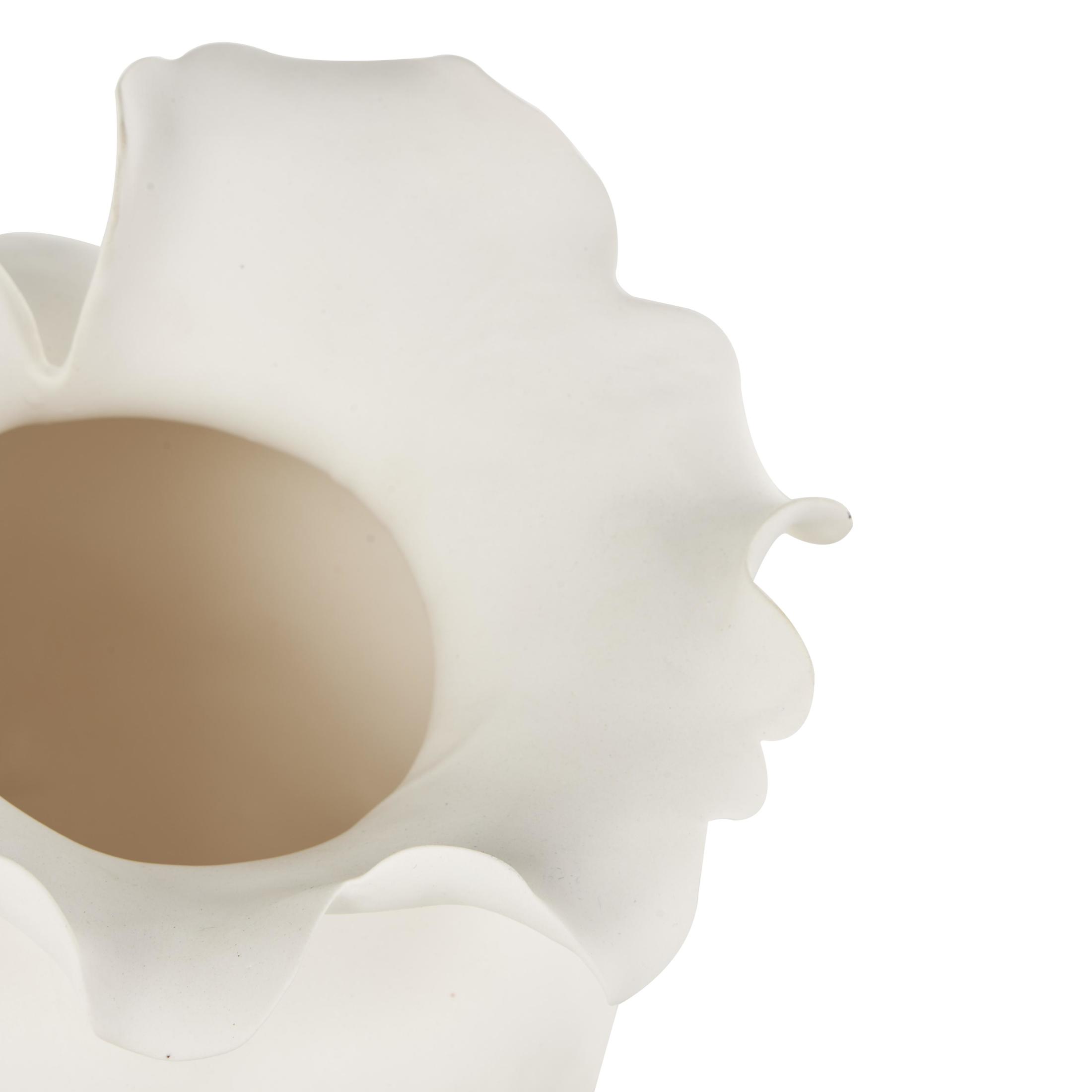 DecMode 9" Abstract Wide Rounded Floral Shaped White Ceramic Vase with Petal Rim