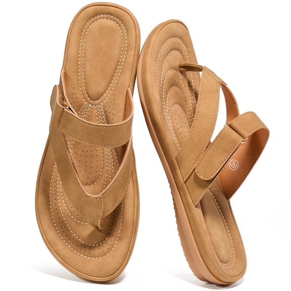 Ecetana Women's Flats Sandals Walking Thong Sandals Summer Beach Flip Flops with Adjustable Strap