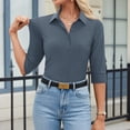 thumbnail image 4 of Womens Button Down Shirts 3/4 Sleeve Dress Blouses Business Casual Collared Tops Gray XL, 4 of 6