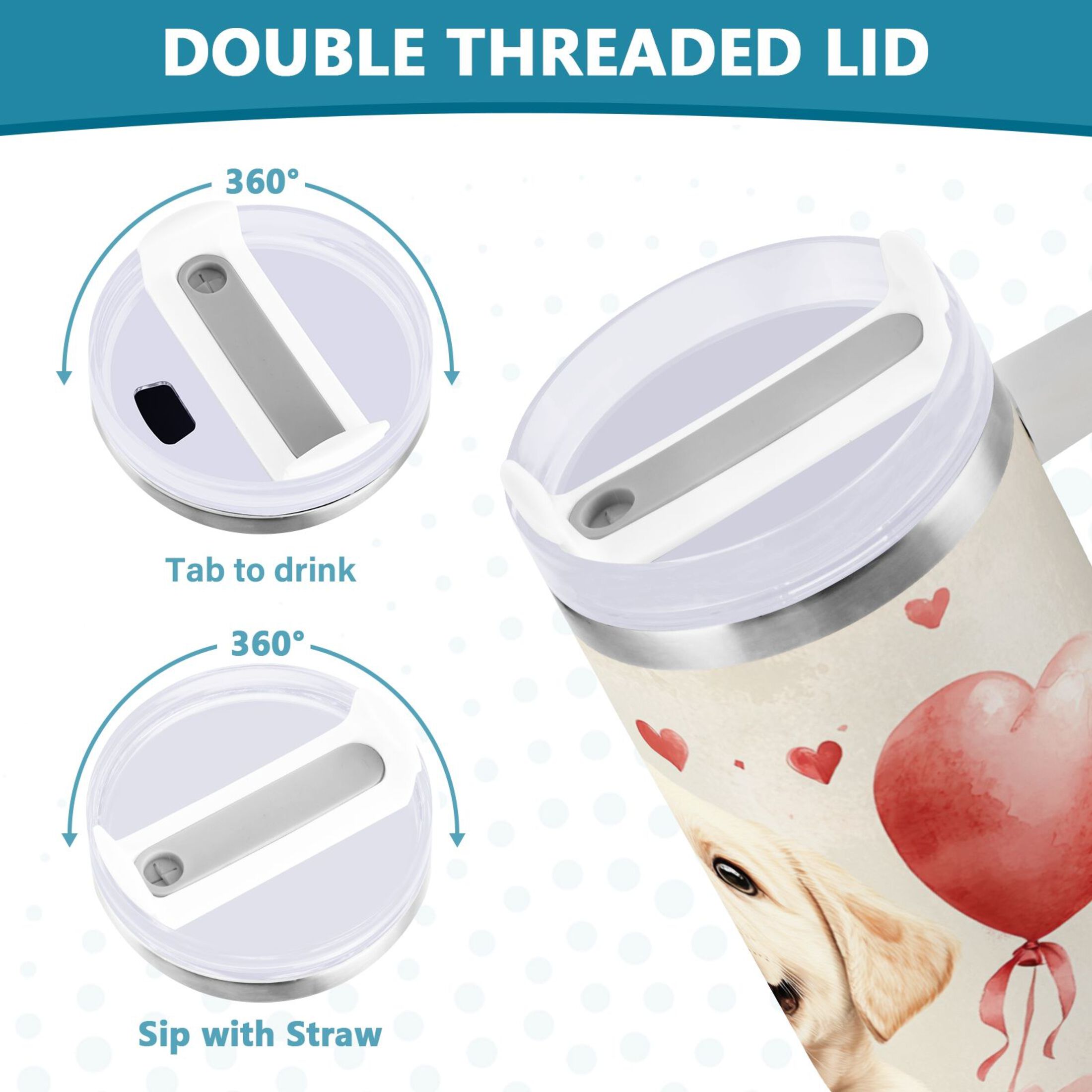 BZSMCE Tumbler 40oz Insulated Stainless Creative Cute Labrador Baby Pattern Steel Water Bottles
