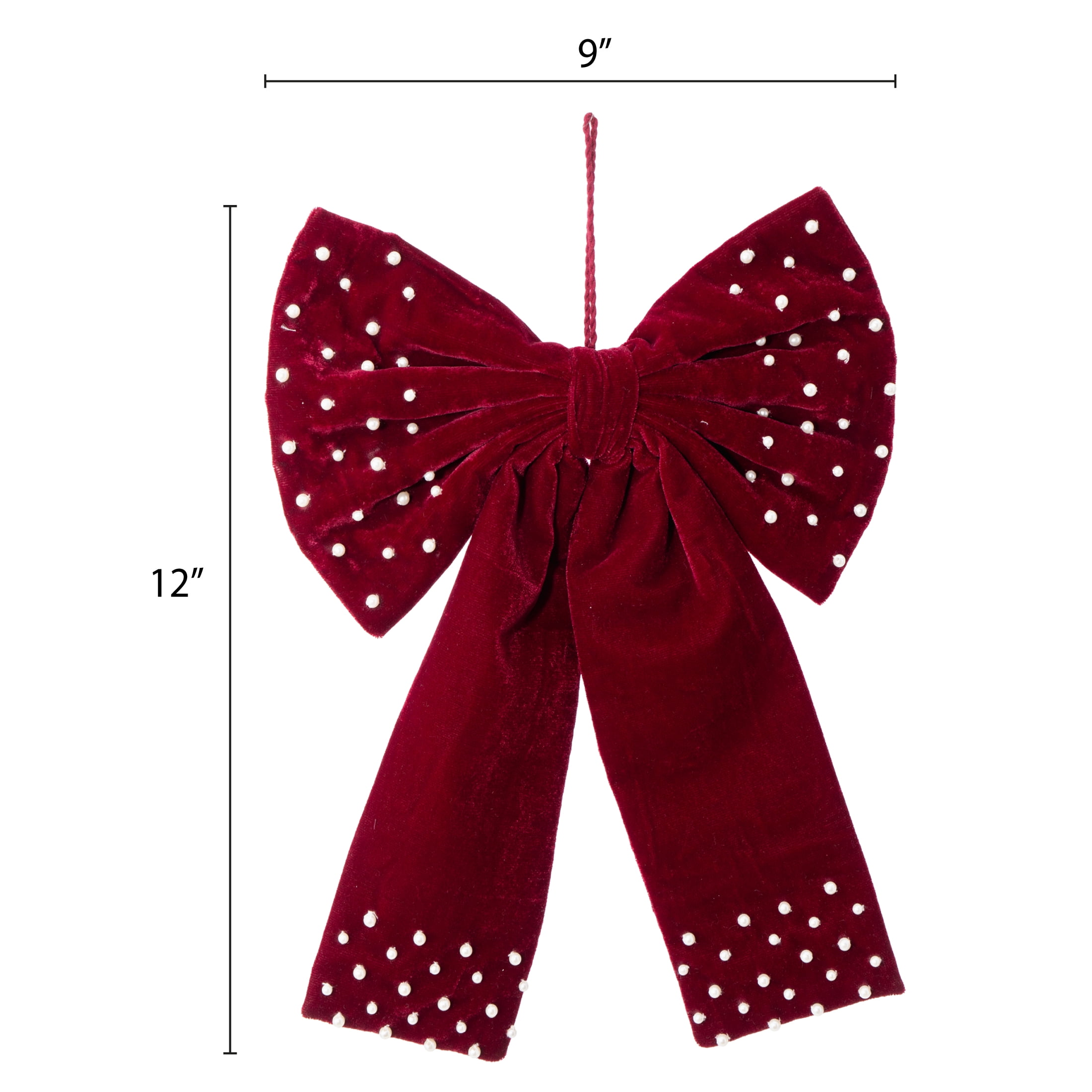 My Texas House Burgundy Beaded Velvet Decorative Christmas Bow, 12"