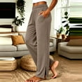 thumbnail image 4 of Women's Split Hem Straight Leg Yoga Pants, Soft Stretchy Ruched Waist Casual Loungewear Trousers with Pockets Brown S, 4 of 6