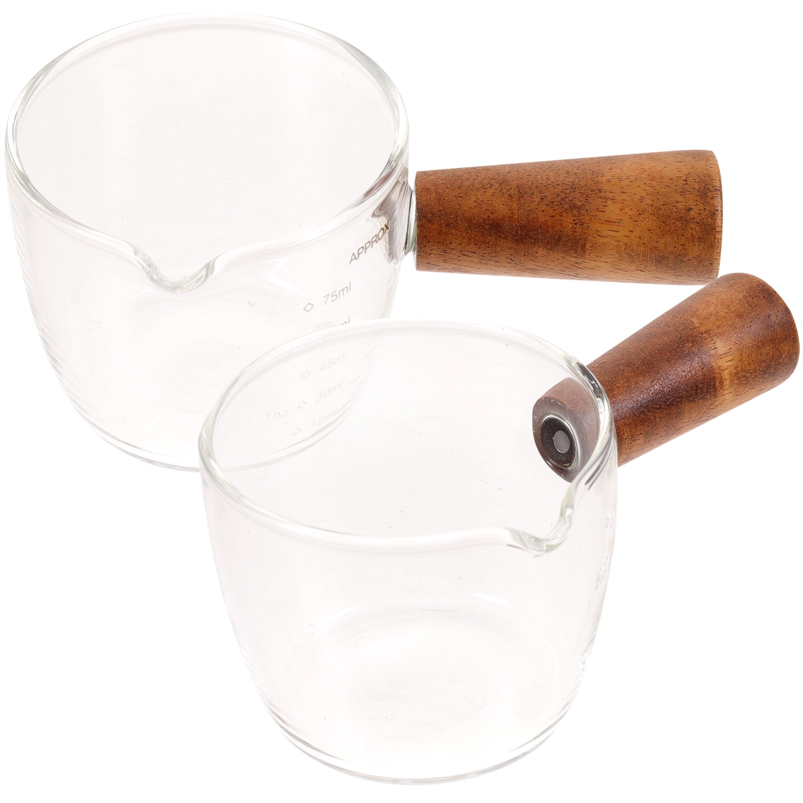 BESTONZON 2Pcs Espresso Measuring Cup with Wood Handle Espresso Milk Pouring Cup Espresso Glass