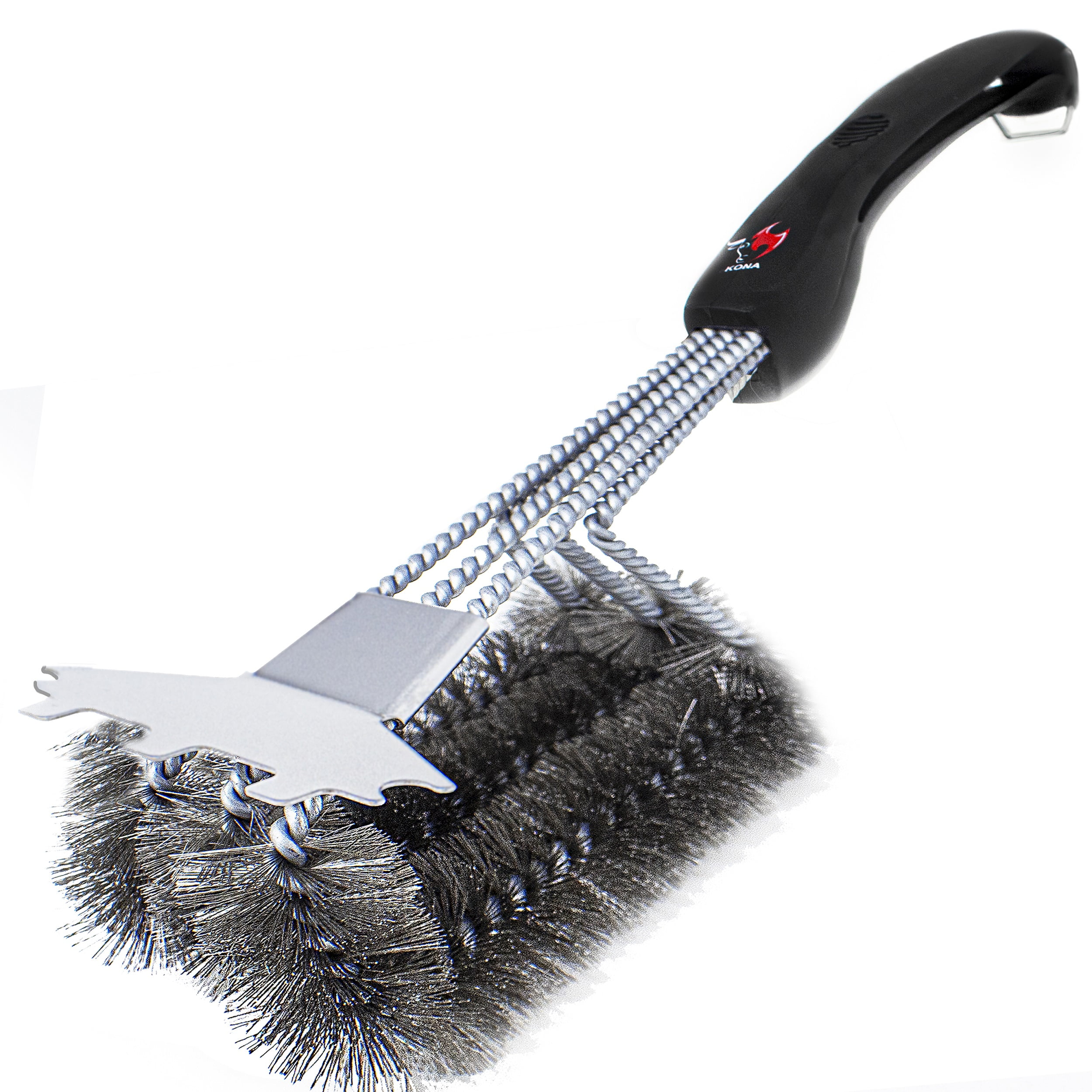 Kona Grill Brush with Speed/Scrape Scraper, Bristle Lock, 18' Flex Grip Handle