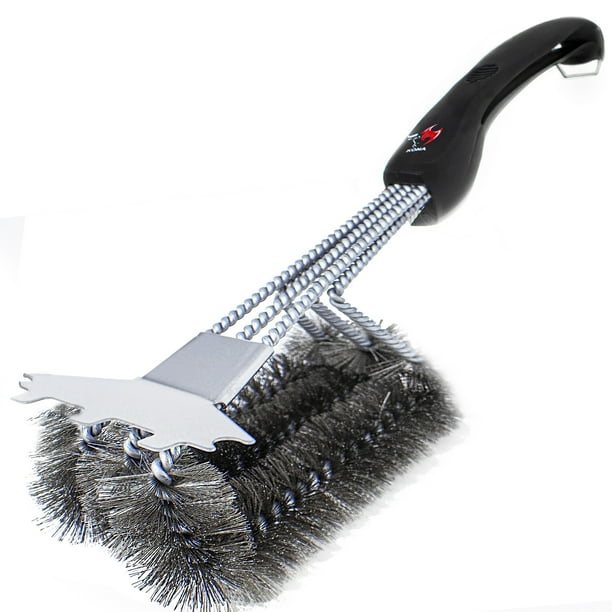 Kona Grill Brush with Speed/Scrape Scraper, Bristle Lock, 18" Flex Grip