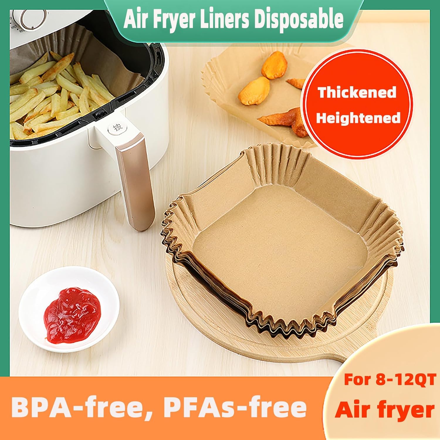 Air Fryer Liners Disposable,200PCS 10 Inch Square Air Fryer Parchment Paper Liners for 8-12QT Air fryer,Easy to Clean Non-Stick Waterproof Airfryer Paper Liner