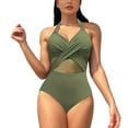 thumbnail image 2 of Elainilye Fashion Swimsuit for Women 2024 Tummy Control One Piece Swimsuit Spring Solid Color Mesh Bikini Swimsuit,Green, 2 of 6