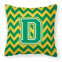 Letter D Chevron Green and Gold Fabric Decorative Pillow