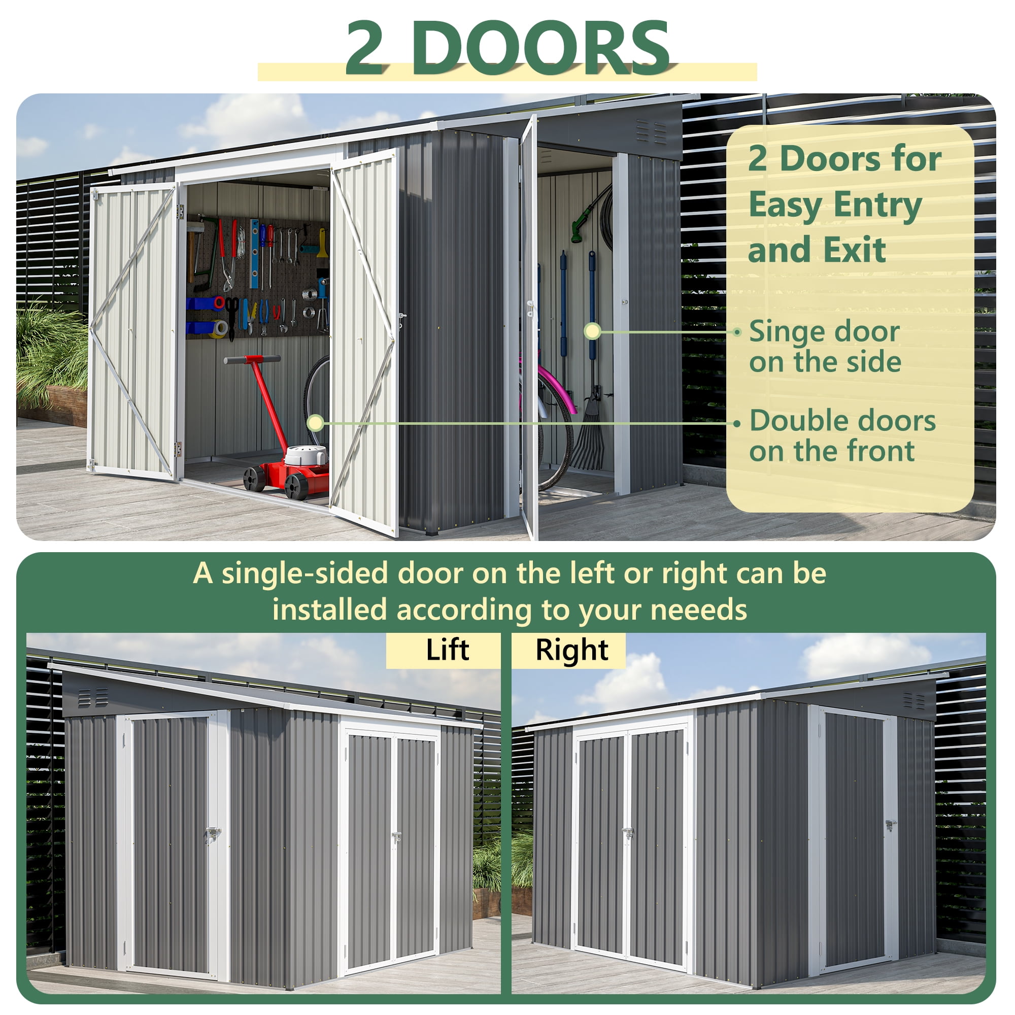 6×8 Utility Metal Tool Shed with Side Door, Against the Wall, With Door Lock, Wind, Rain and Snow Protection, Suitable for Garden, Backyard, Garage, Multi-purpose Shed, Gray (With and Metal Frame Flo