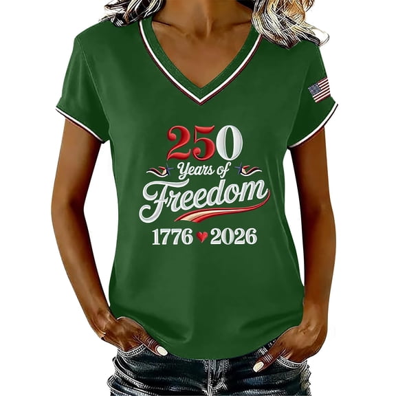 Short Sleeve Tops for Women Casual 250Th Anniversary Print V Neck 250Th Anniversary Tshirt Patriotic Tee Summer Womens Tshirts Blackish Green XXL