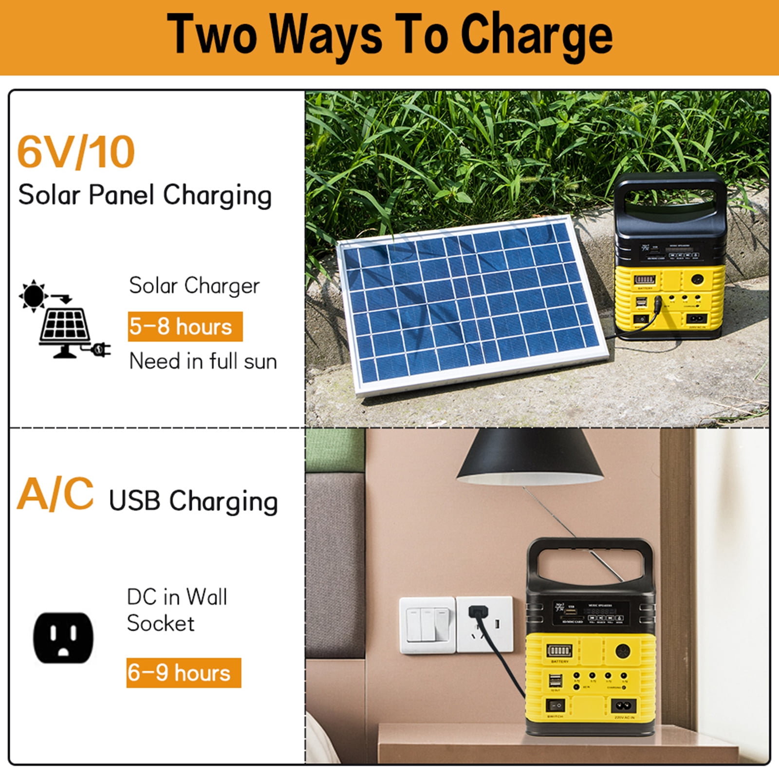 Portable Power Station,Solar Generator with Panels included,LiFePO4 Lithium Battery Pack Small Solar Powered Generator with DC/USB Outlets,LED Flashlight for Home Use,Outdoor Camping Quiet(Yellow)