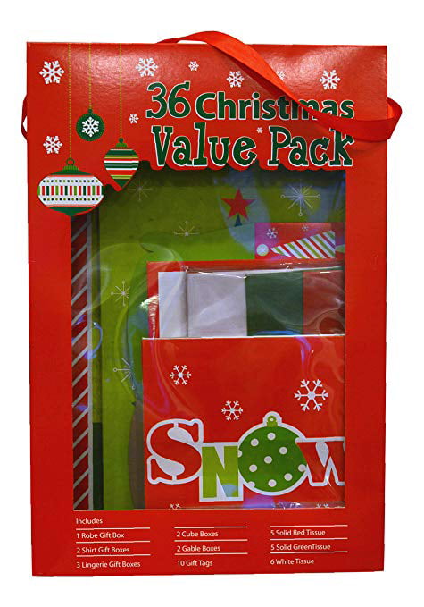 Christmas Gift Box Set Tissue Paper 36 Piece Kit W/ Gift Boxes Gift Tags 