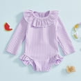 thumbnail image 2 of TOWED22 Baby Girls Long Sleeve Bathing Suits One Piece Swimsuits for Kids Sun Protection Rash Guard Swim Shirts Purple,18-24 M, 2 of 6